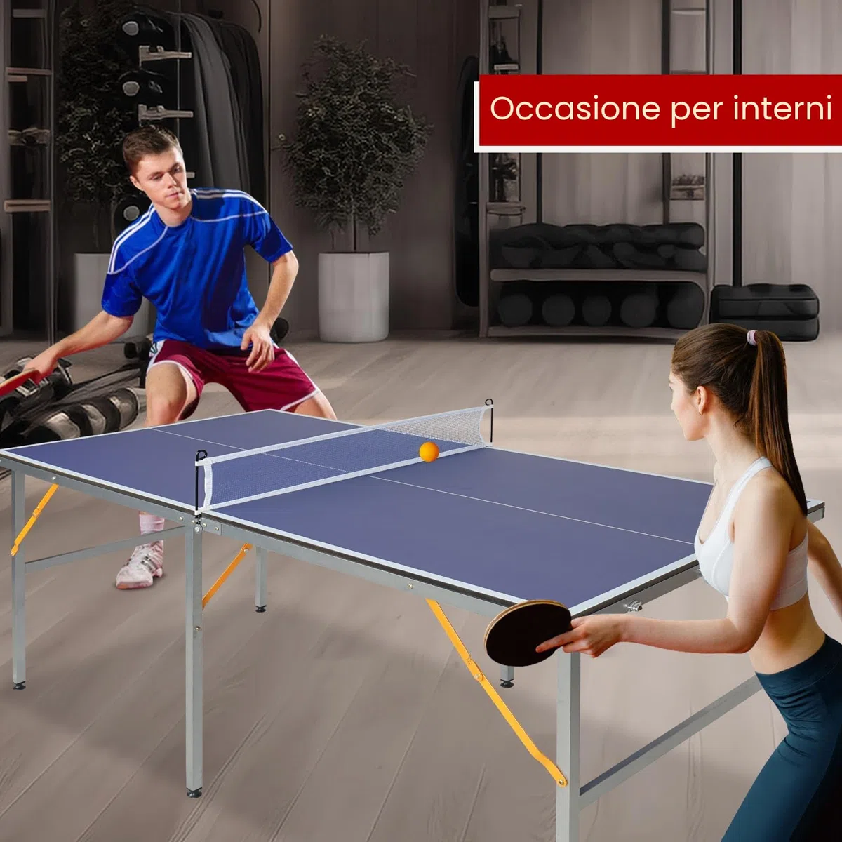 Tavolo da ping pong di medie dimensioni per interni ed esterni, pieghevole e portatile, con rete, 2 racchette da ping pong e 3 palline