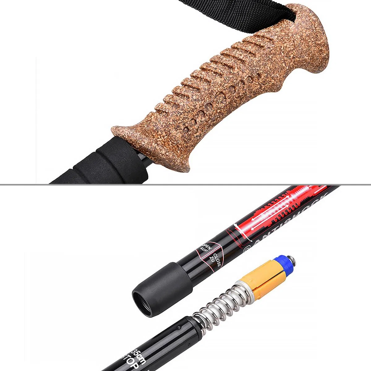 MidGard Bastoncini da trekking telescopici antiurto in lega di alluminio con manico in sughero e smorzamento regolabili in lunghezza 65-135 cm