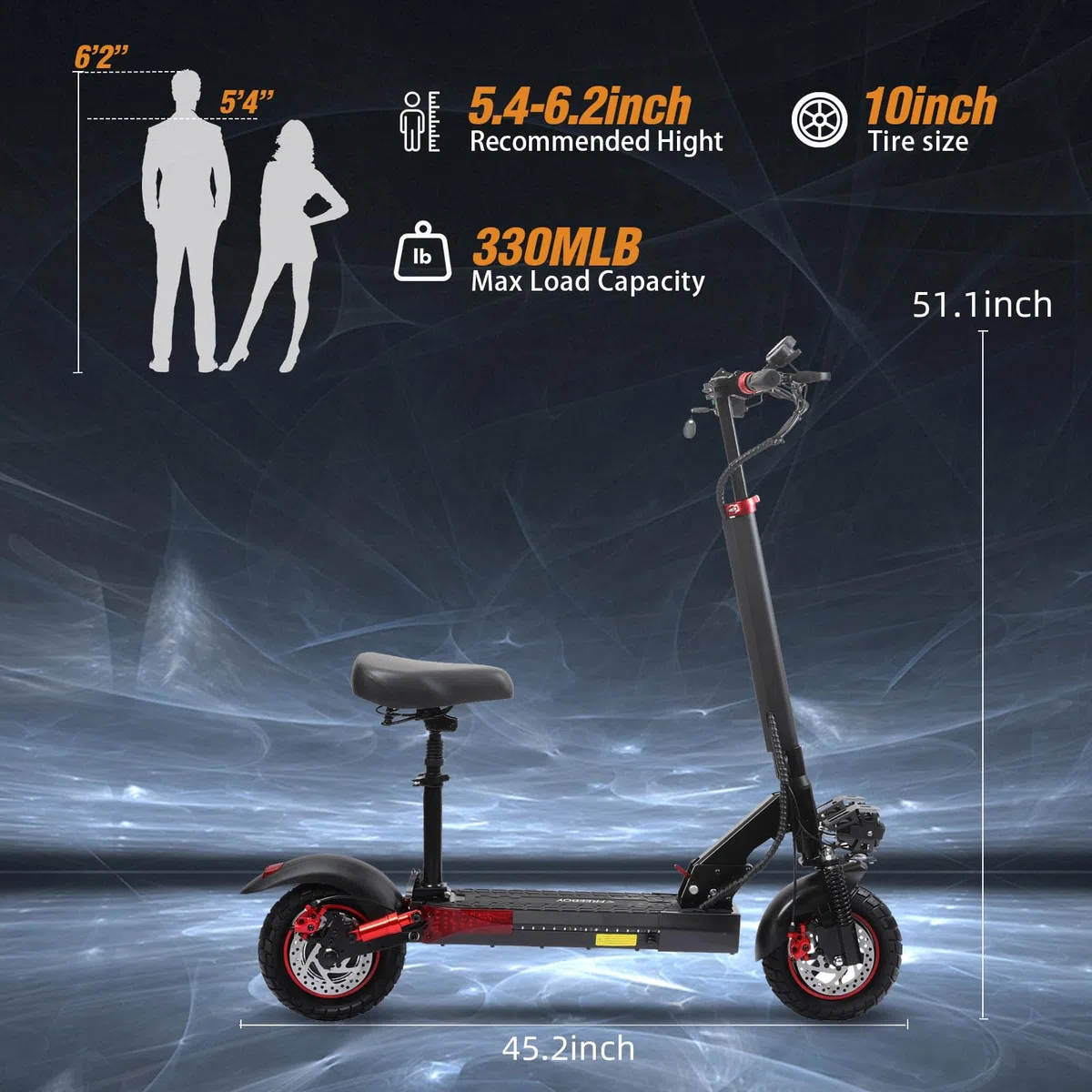 Monopattino Elettrico Adulto con Sella, Scooter Elettrico Pieghevole con Sospensione Completa, 45/50/60KM di Autonomia, 8,5" /10" /11" Pneumatici, Carico massimo 120KG