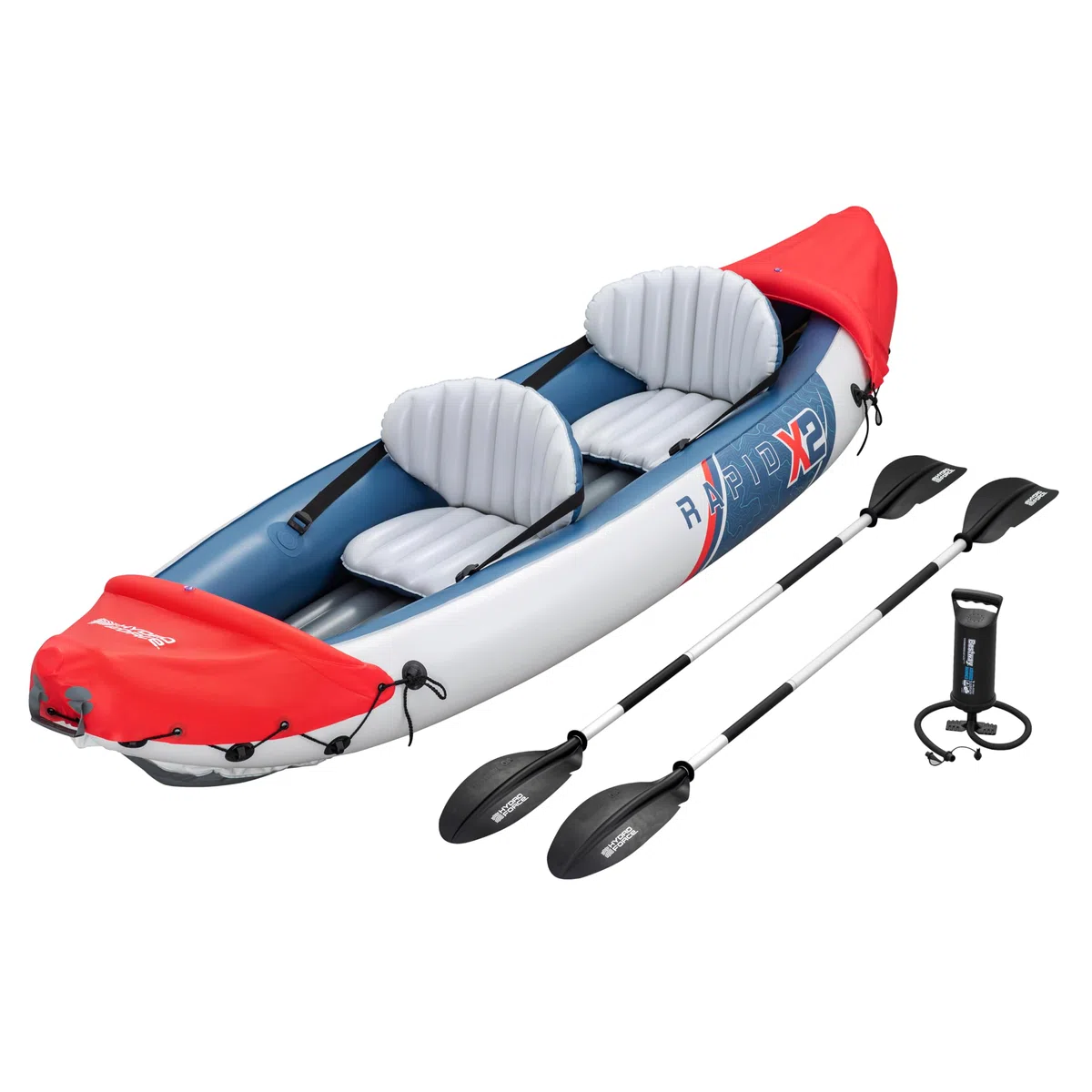 Hydro-Force Rapid Kayak 2 Person Inflatable Kayak Set with Seats, Backrest, Paddles, Hand Pump and Carry Bag
