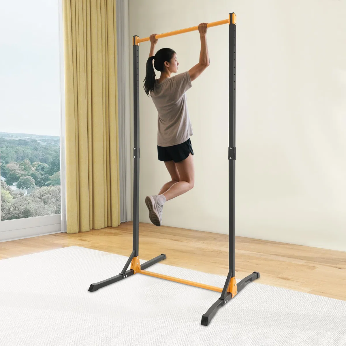 Sbarra per trazioni Power Tower, stazione per trazioni con 2 anelli, altezza regolabile in 11 livelli (160-215 cm), portata 400 kg, attrezzo fitness per casa