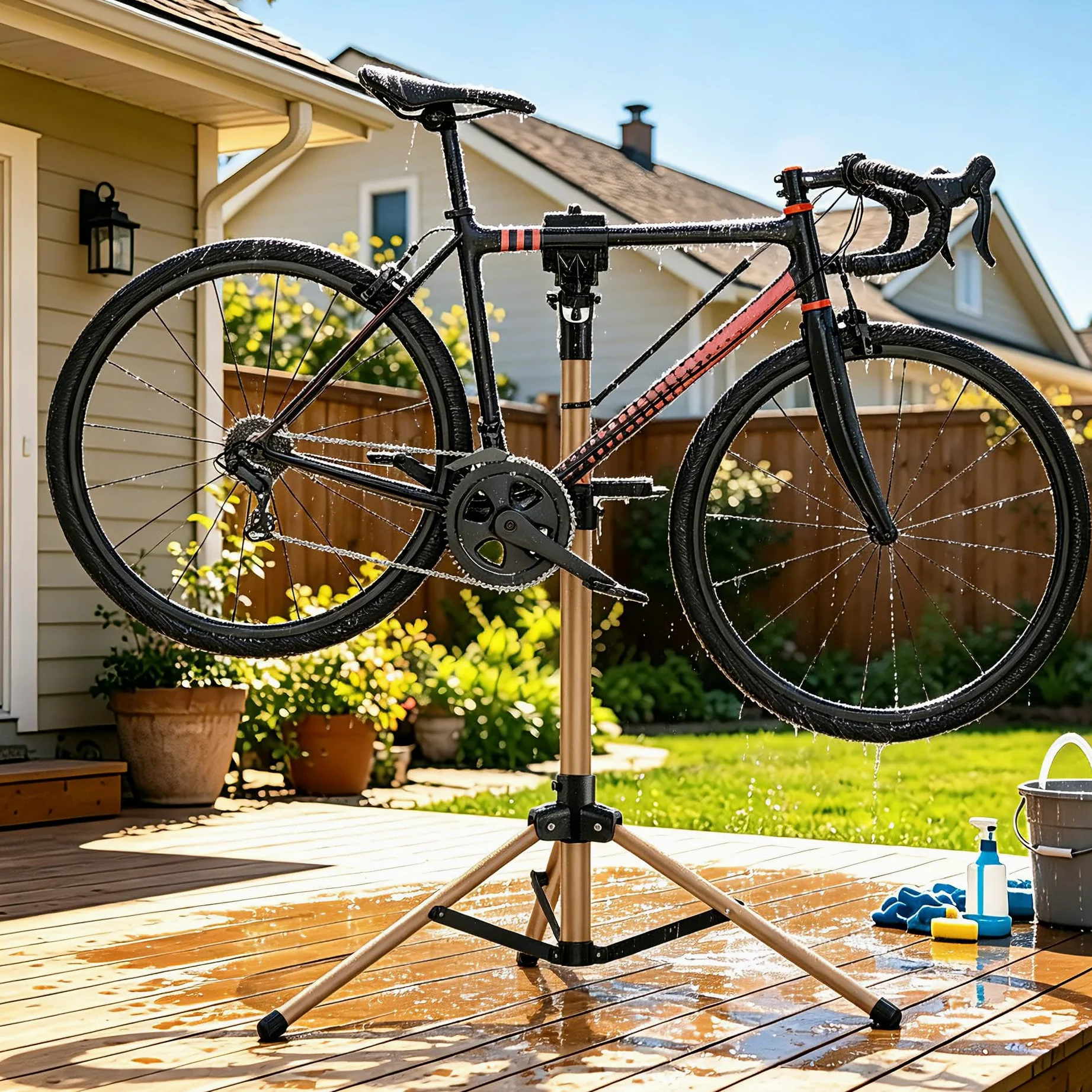 Cavalletto 3 Gambe Alluminio Riparazione e Montaggio Bici, Completamente Pieghevole, Doppio Blocco Sicurezza, Compatto, Ultraleggero, Ampio Vassoio Magnetico