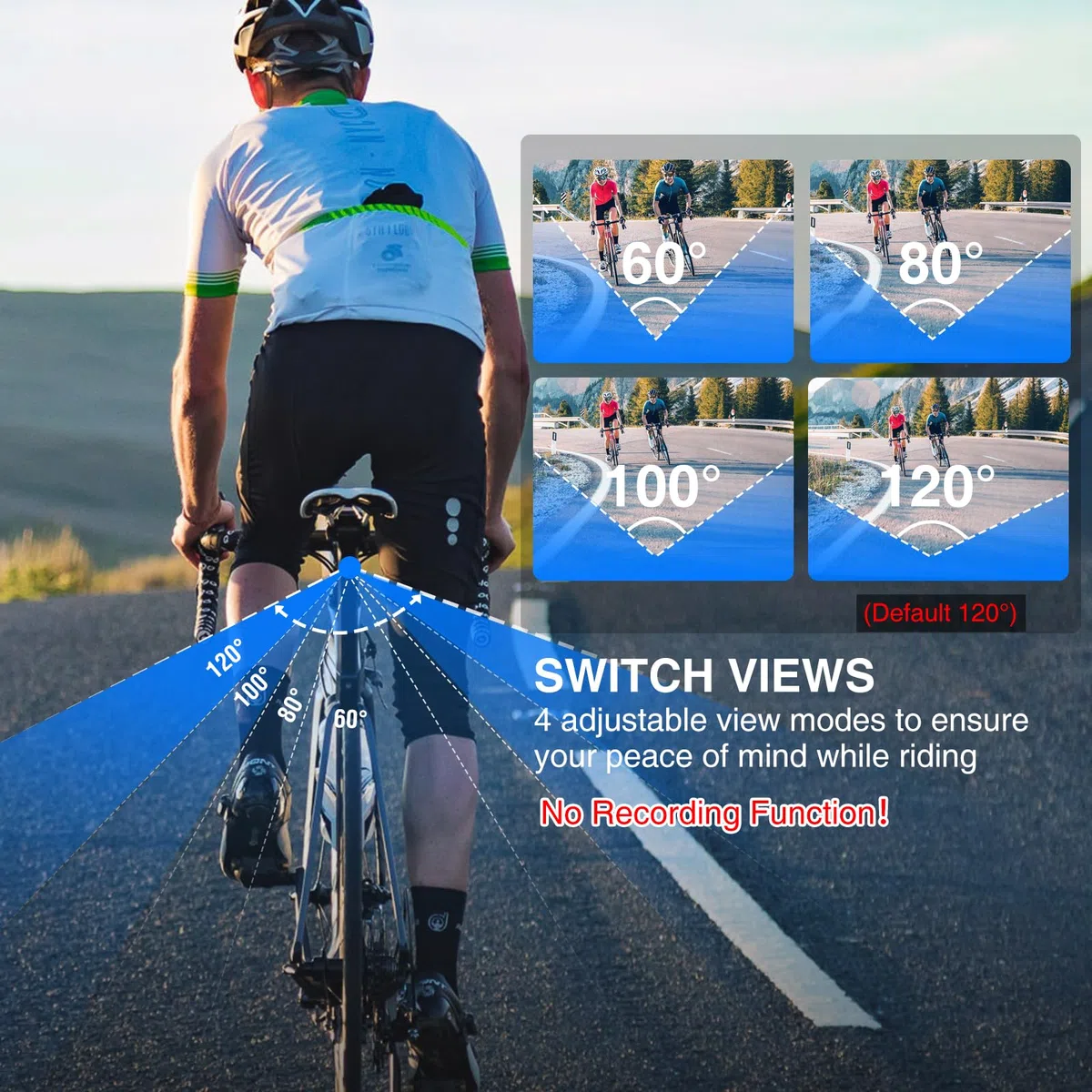 PARKVISION Specchio Retrovisore per Bicicletta con Telecamera Posteriore - 4 Angoli Regolabili (120°/100°/80°/60°), Batteria 10000 mAh, Schermo 4.3", Antivibrante - Sicurezza per Ciclisti