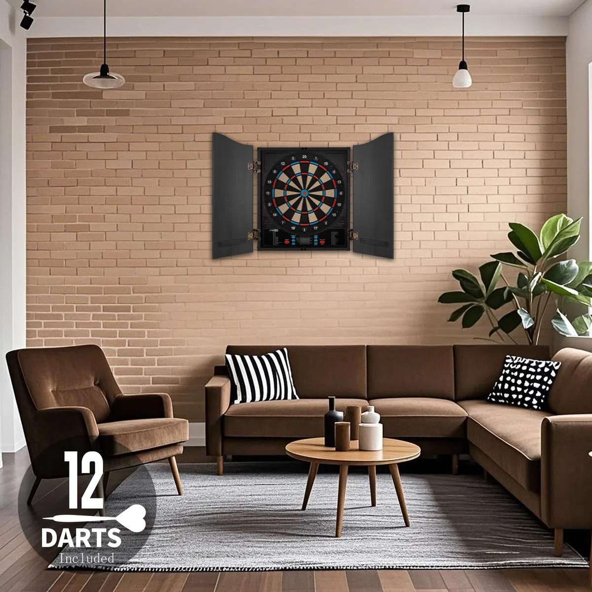 CyeeLife Bersaglio per Freccette Elettronico con Cabinet in Legno, Dartboard Elettronico, Bersaglio con 34 Giochi e 355 Varianti, Modalità per 8 Giocatori, Display LED