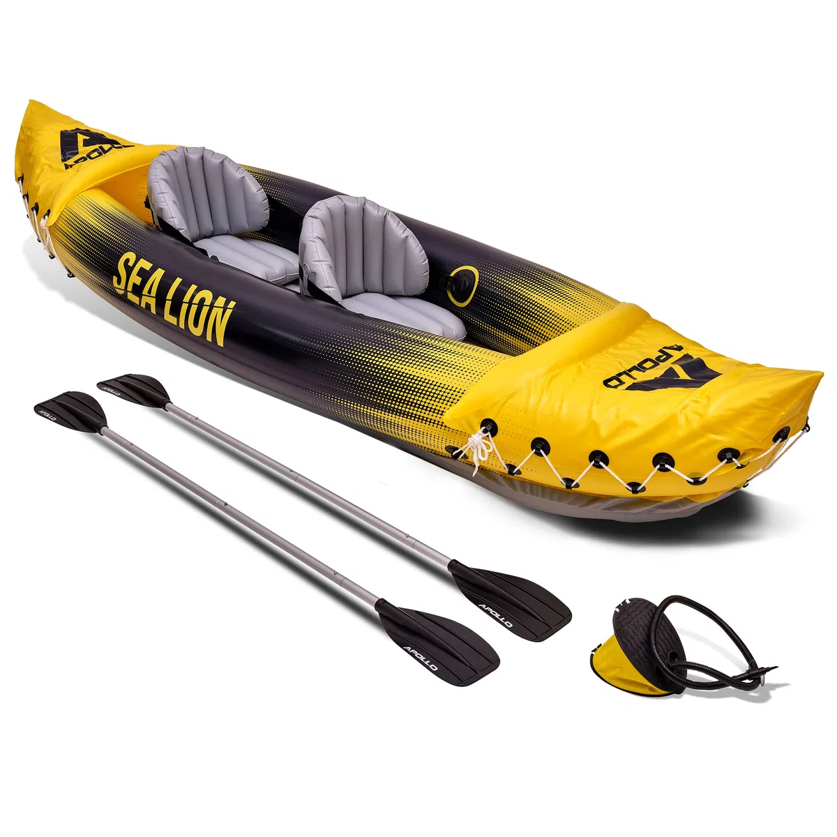Apollo Kayak Sea Lion | Gonfiabile 2 Posti, Super Capiente 312 x 91 x 51 cm | Canoa Stabile e Leggera | Comodo e Maneggevole per 2 Persone | Set Completo Pronto all'Uso