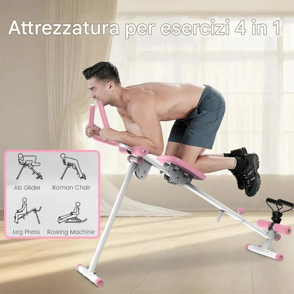 BAKAJI Ab Machine Attrezzatura per Fitness Multiuso Pieghevole con Chiusura Salvaspazio, Vogatore, Macchina per Addominali, Cruncher, Attrezzatura da Palestra in Casa per Home Gym