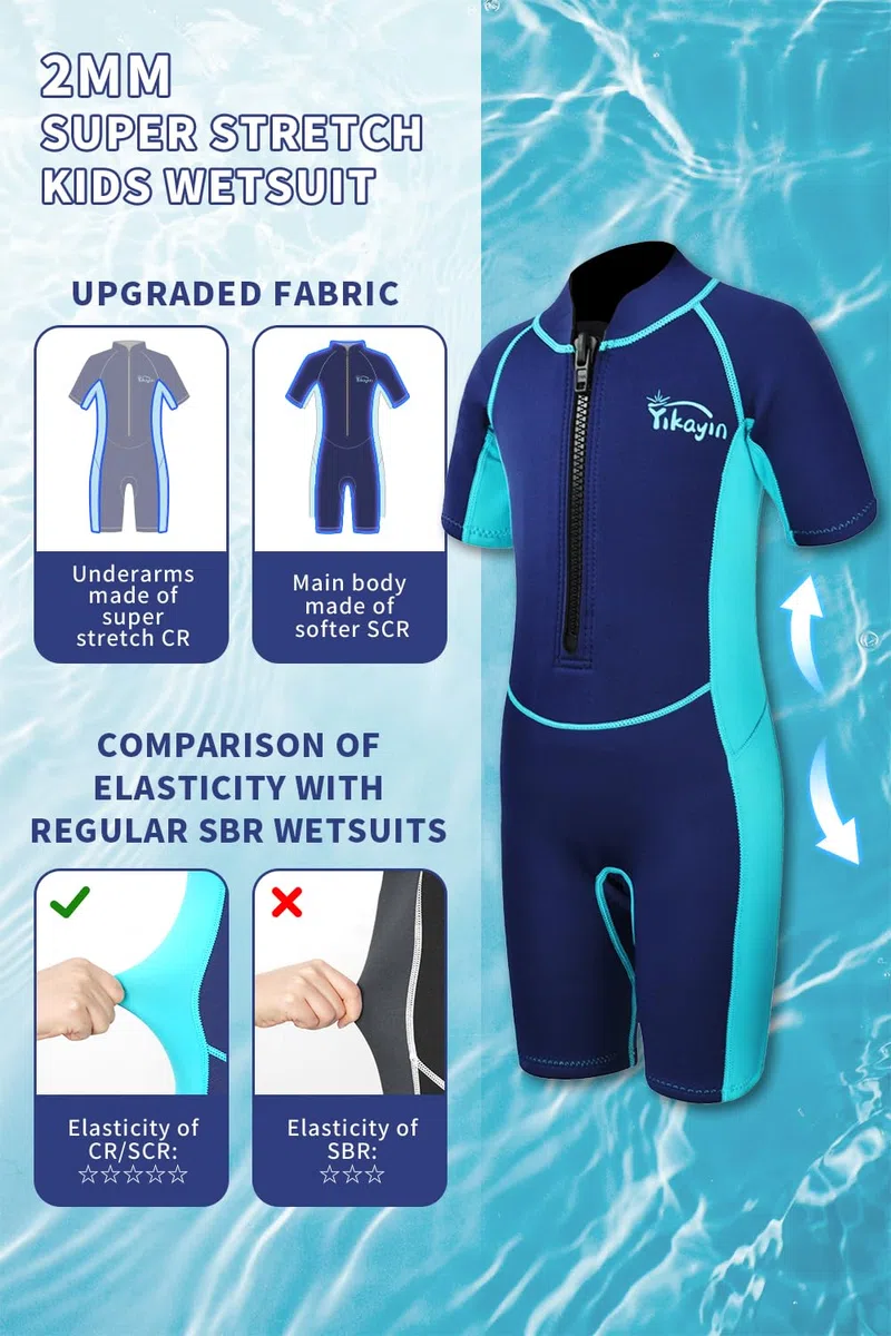 Muta Corta per Bambini, Muta di 2 mm in Neoprene Premium per Ragazzi e Ragazze, Costume Termico con Cerniera Frontale per Lezioni di Nuoto Surf Snorkeling Immersioni SUP