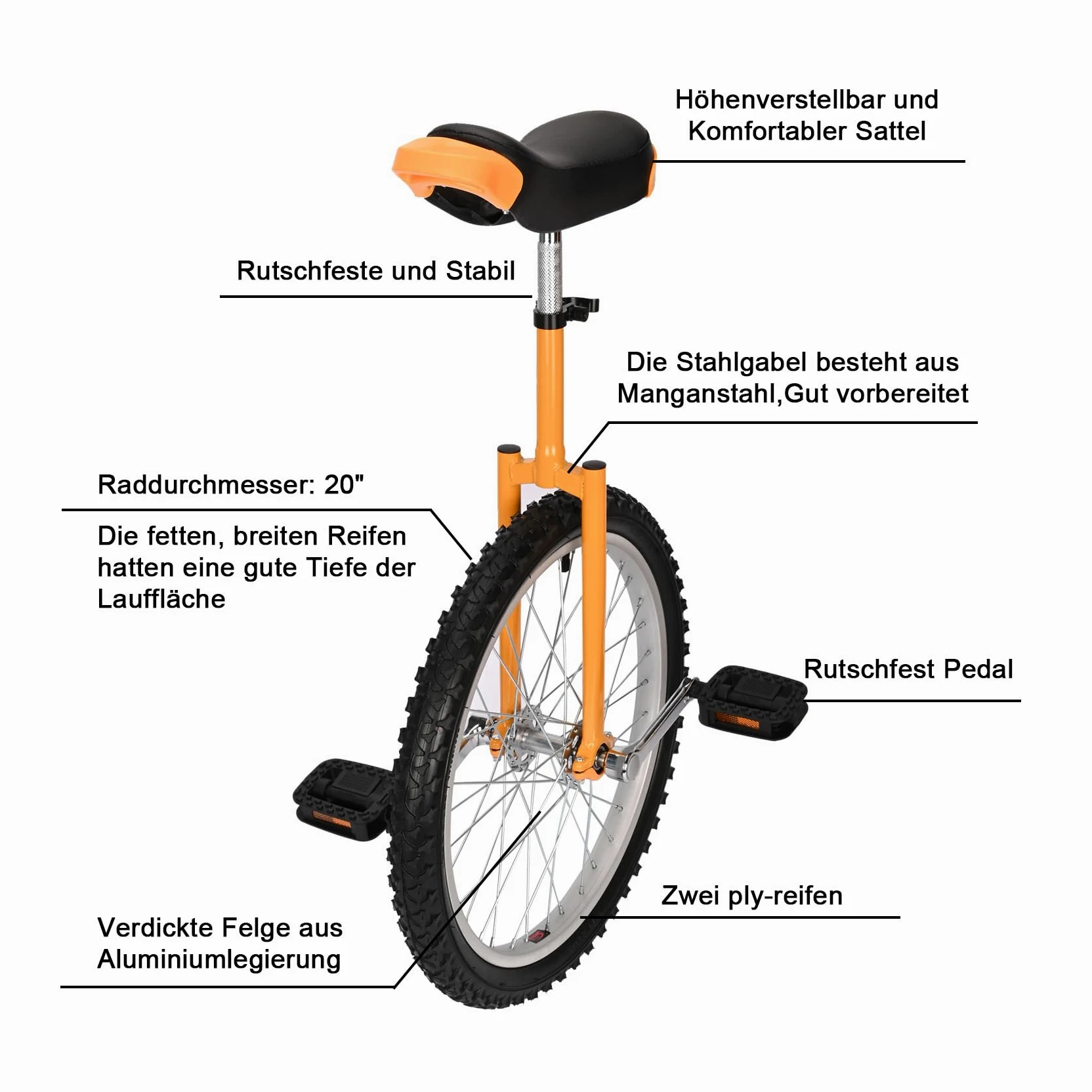 uyoyous Monociclo 20 pollici Unicycle Balance Training Monociclo regolabile in altezza per adulti, bambini, principianti e professionisti, unisex, giallo