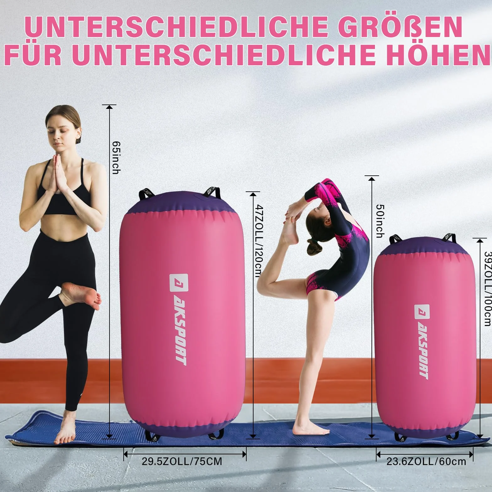 AKSPORT Air Roll Ginnastica Artistica Rullo d'aria da ginnastica con pompa ad aria per uso domestico/yoga/cheerleading/tumbling/back walkover