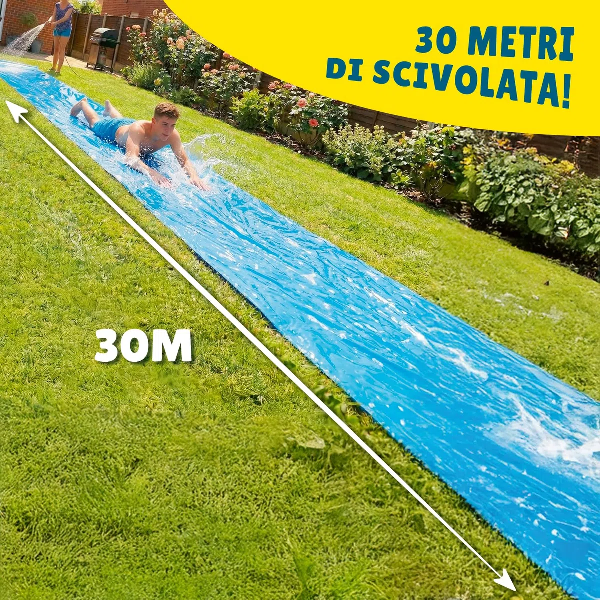 Maxi Giant Slip And Slide Ufficiale XXXXXL | 30 Metri di planata | Triple | Tappetino Scorrevole di qualità Premium | Slittino più Veloce | Scivolo d'Acqua più Forte | OriginalCup