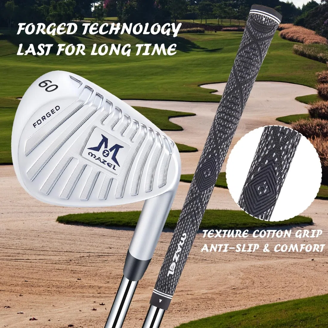 MAZEL Cunei da golf forgiati 48 50 52 54 56 58 60 gradi Sand Wedge Golf Club per uomo singolo mano destra, albero in acciaio suola larga scanalature fresate CNC per più backspin