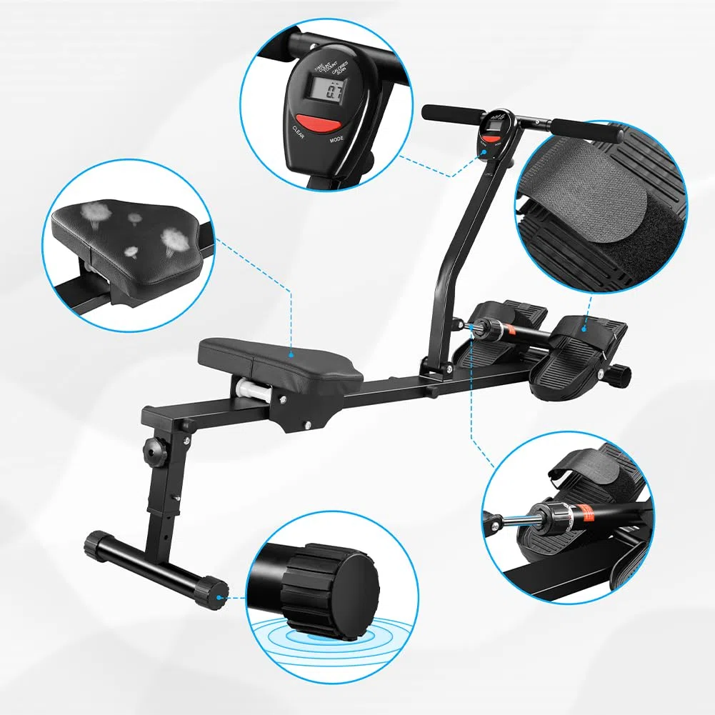 BAKAJI Vogatore Pieghevole per Casa Salvaspazio e Silenzioso, Attrezzatura da Allenamento per Interni con Display LCD e 12 Livelli di Resistenza, Palestra, Fitness, Cardio