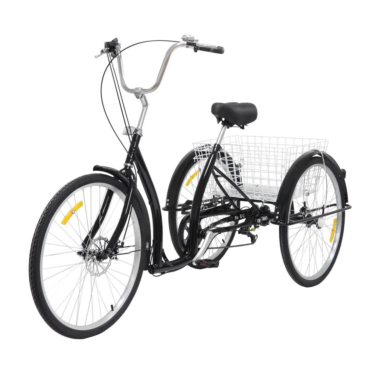 26 Pollici Triciclo Adulto 3 Ruote Bicicletta 6 Velocità Nero con Cestino per Anziani Adulti Donne