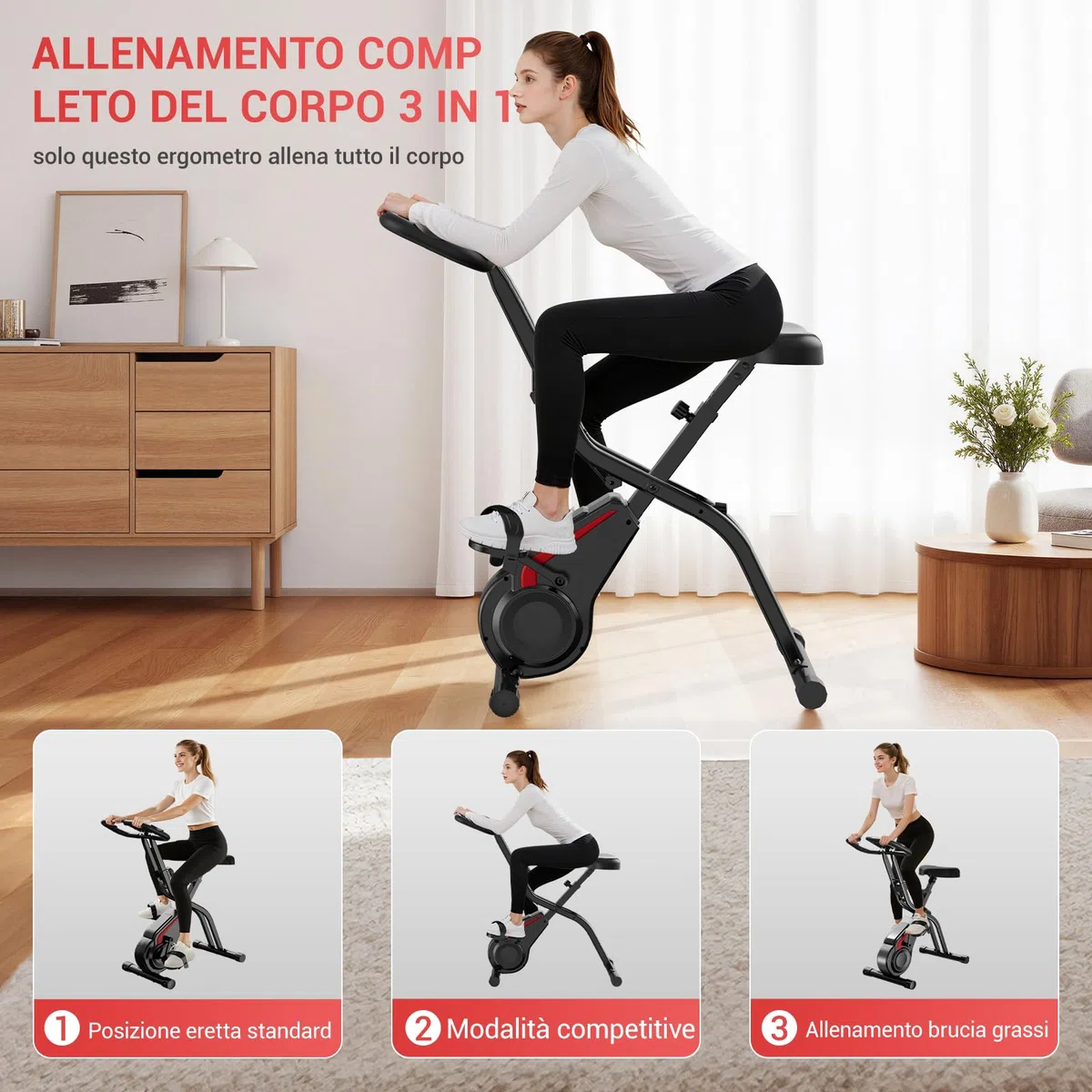 CURSOR cyclette da casa pieghevole Ergometer, cyclette pieghevole 5-in-1 con Resistenza Magnetica a 16 Livelli, cyclette per casa Bici da Camera con Sedile Comodo, Massimo 136kg