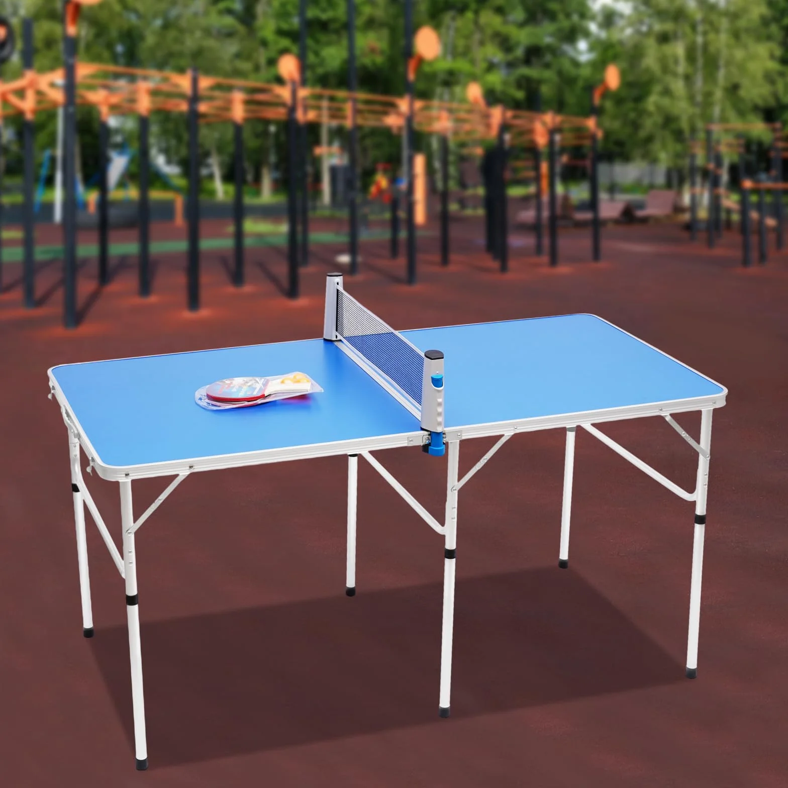 Tavolo da ping pong pieghevole in alluminio MDF, tavolo da ping pong stabile e salvaspazio, tavolo multifunzionale per interni ed esterni per famiglia, bambini, campeggio, casa