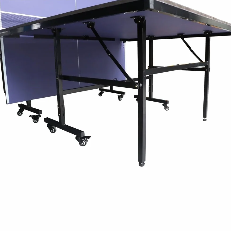 TechFit Tavolo da Ping Pong Professionale per Interni - Pieghevole da Interno con Inclinazione Unilaterale, Struttura Metallica Nera, Rete da 180 cm, Roti Silconate con Freni, 274x152,5x76 cm