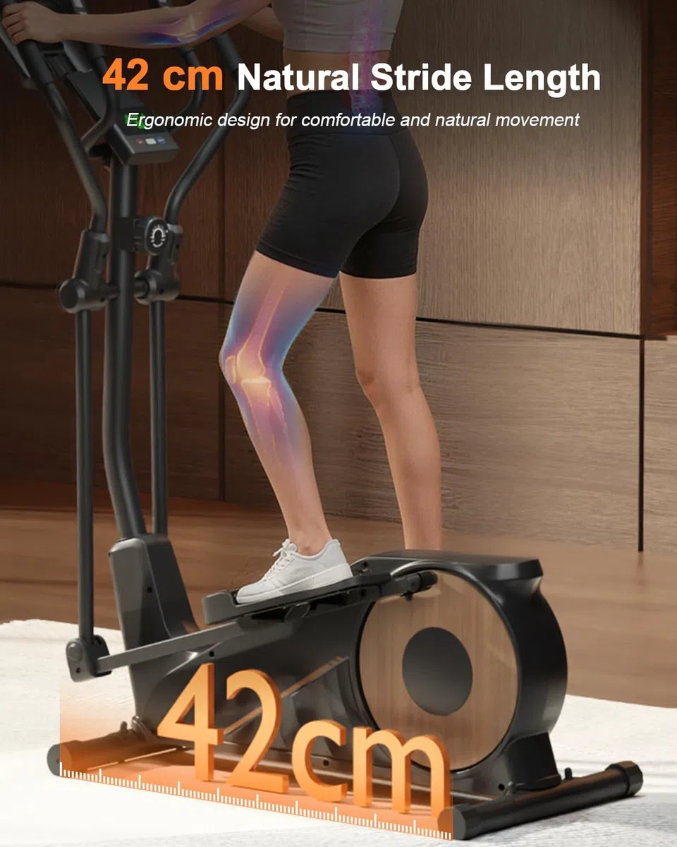 Ellittica da Casa Professionale, Aeriflo M100 con Passo 42cm e Volano 8kg, 16 Livelli di Resistenza Magnetica, Portata 150kg, Bluetooth con App, 80% Preassemblata per Allenamento Intensivo