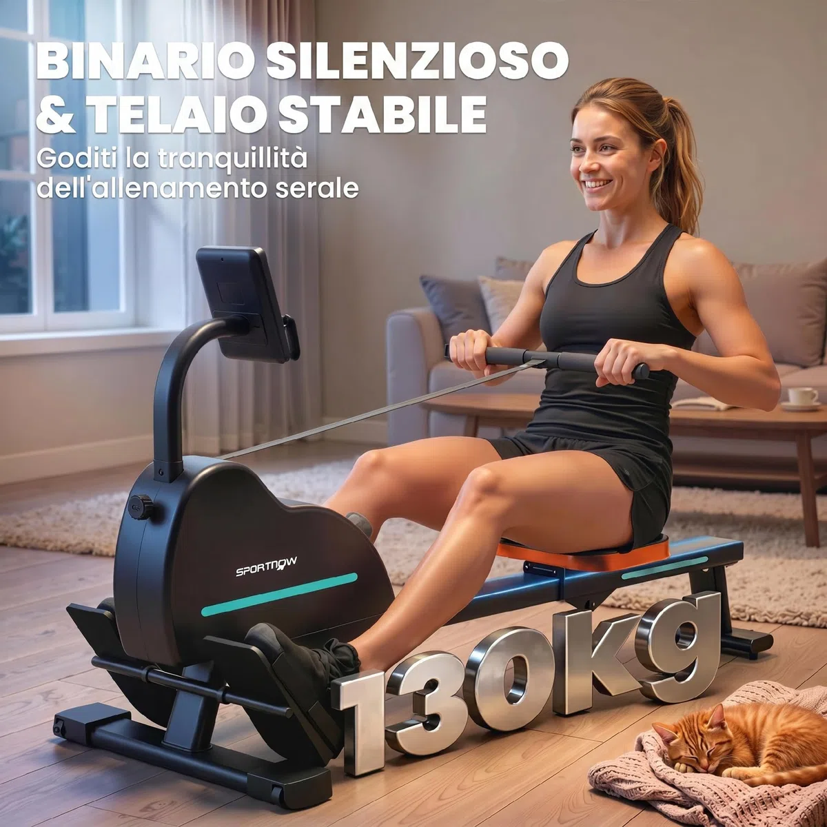 SPORTNOW Vogatore per Casa, Vogatore Magnetico Silenzioso, 16 Livelli Resistenza, APP Bluetooth, Display LCD, Portatelefono, Ruote, Stoccaggio Verticale Salvaspazio, Max 130kg, Fitness Casa Palestra