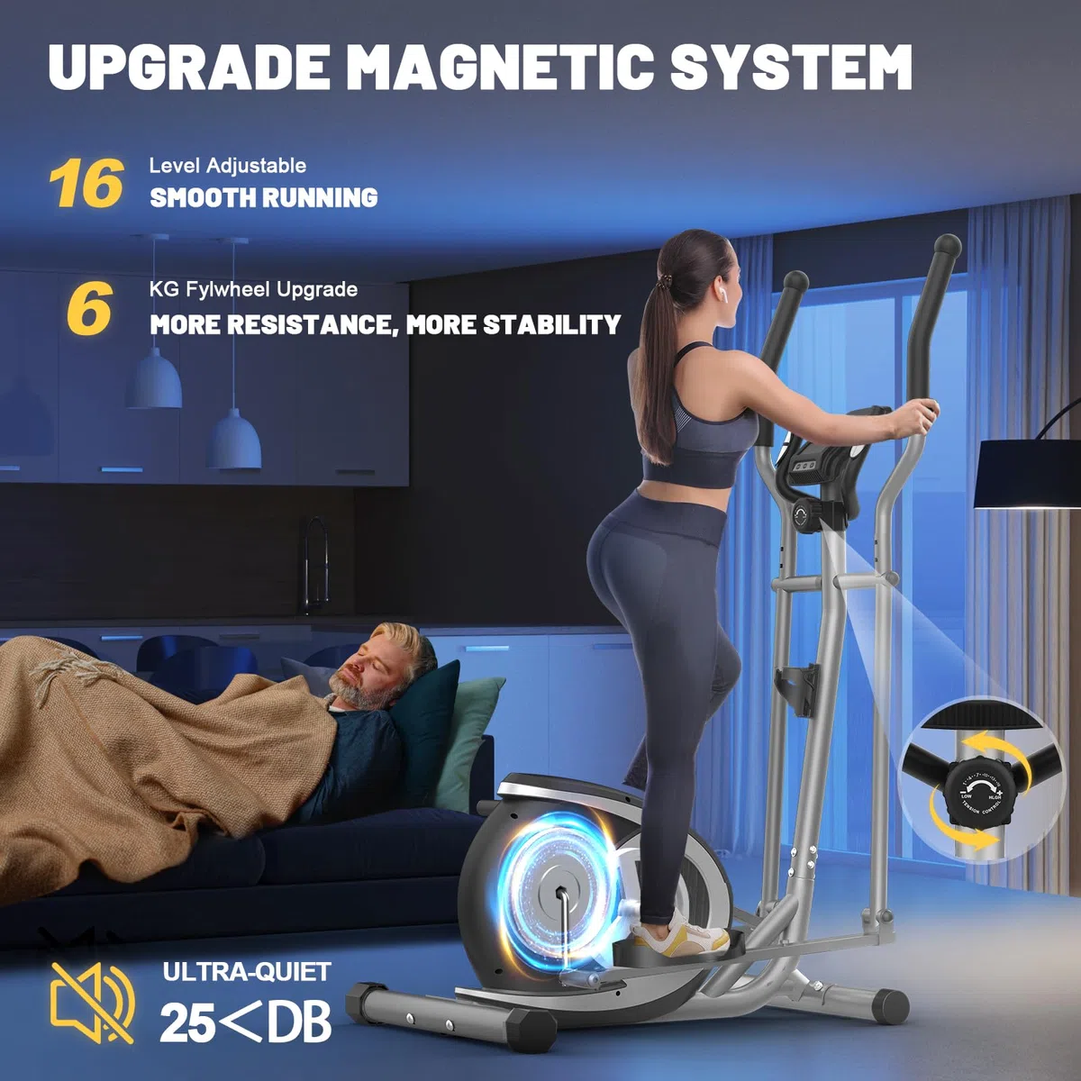 Ellittiche Da Casa, Macchina Ellittica Magnetica Con 16 Livelli Di Resistenza, Monitor LCD, Pedale Antiscivolo, Portabottiglie, Fino a 265 LBS Fitness Esercizio Ellittico Stepper 3 in 1