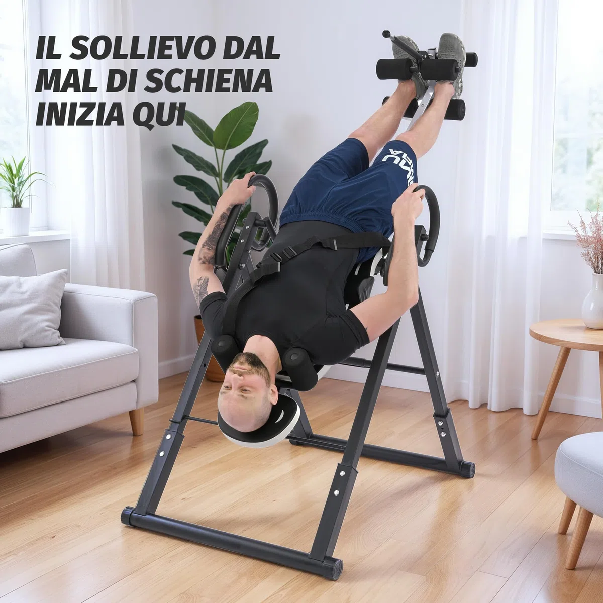 ZELUS Panca a Inversione Pieghevole Tavolo di Inversione Gravitazionale Macchina Invertita Altezza Regolabile per Allenamento Muscolare per Il Sollievo dal Dolore alla Schiena