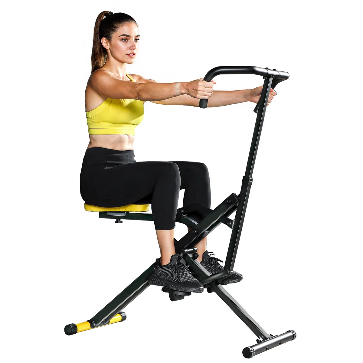 SPORTNOW Macchina Total Crunch Pieghevole con Seduta Regolabile, Macchina Total Power Body Crunch, Allenamento Fitness per Addominali, Corpo, Gambe, Braccia, Glutei, per Casa e Palestra, Giallo
