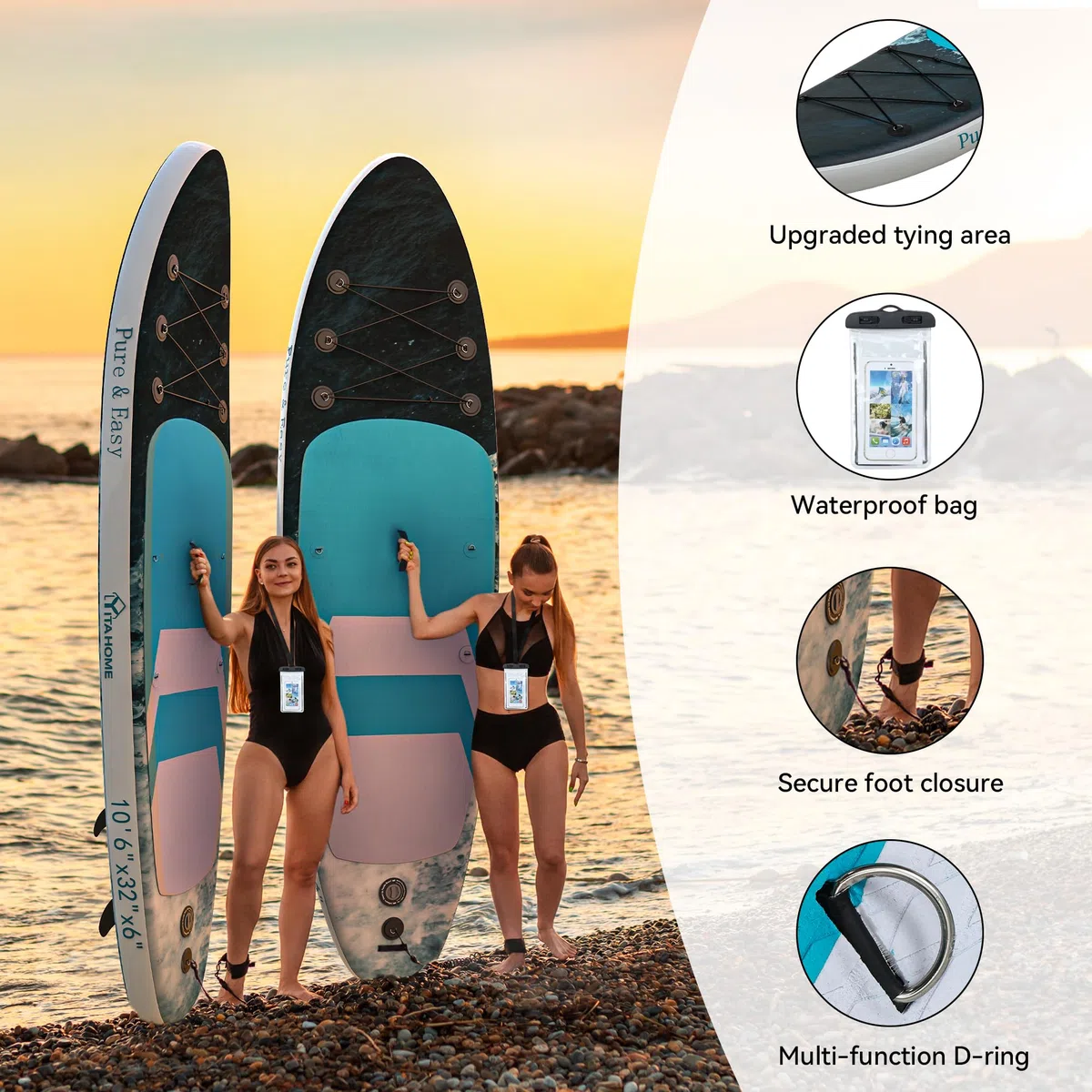 YITAHOME Tavola da surf gonfiabile con accessori SUP, borsa impermeabile, guinzaglio, pagaia regolabile, pompa, barca in piedi (320 x 81 x 15 cm)