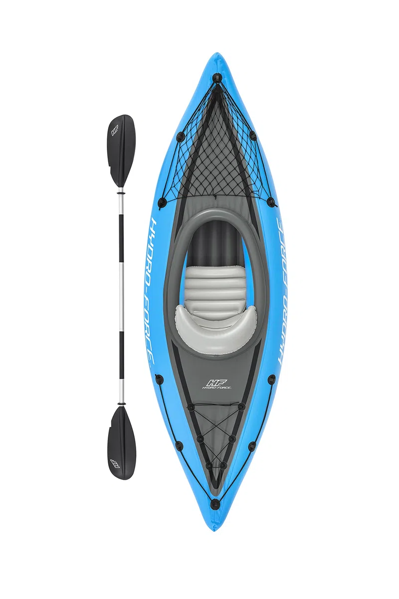 Hydro-Force Cove Champion, set kayak gonfiabile per 1 persona con pompa a mano, pagaie, borsa per il trasporto, blu