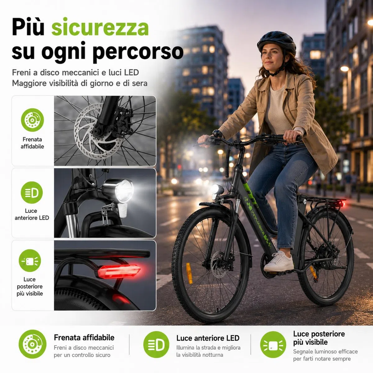 26" Bici Elettrica uomo donna,36V 15Ah Batteria Rimovibile Motore 250W,Autonomia fino a 100 km, 7 Velocità, Freni a Disco, Sospensione Anteriore City E-Bike for Urban Commuters