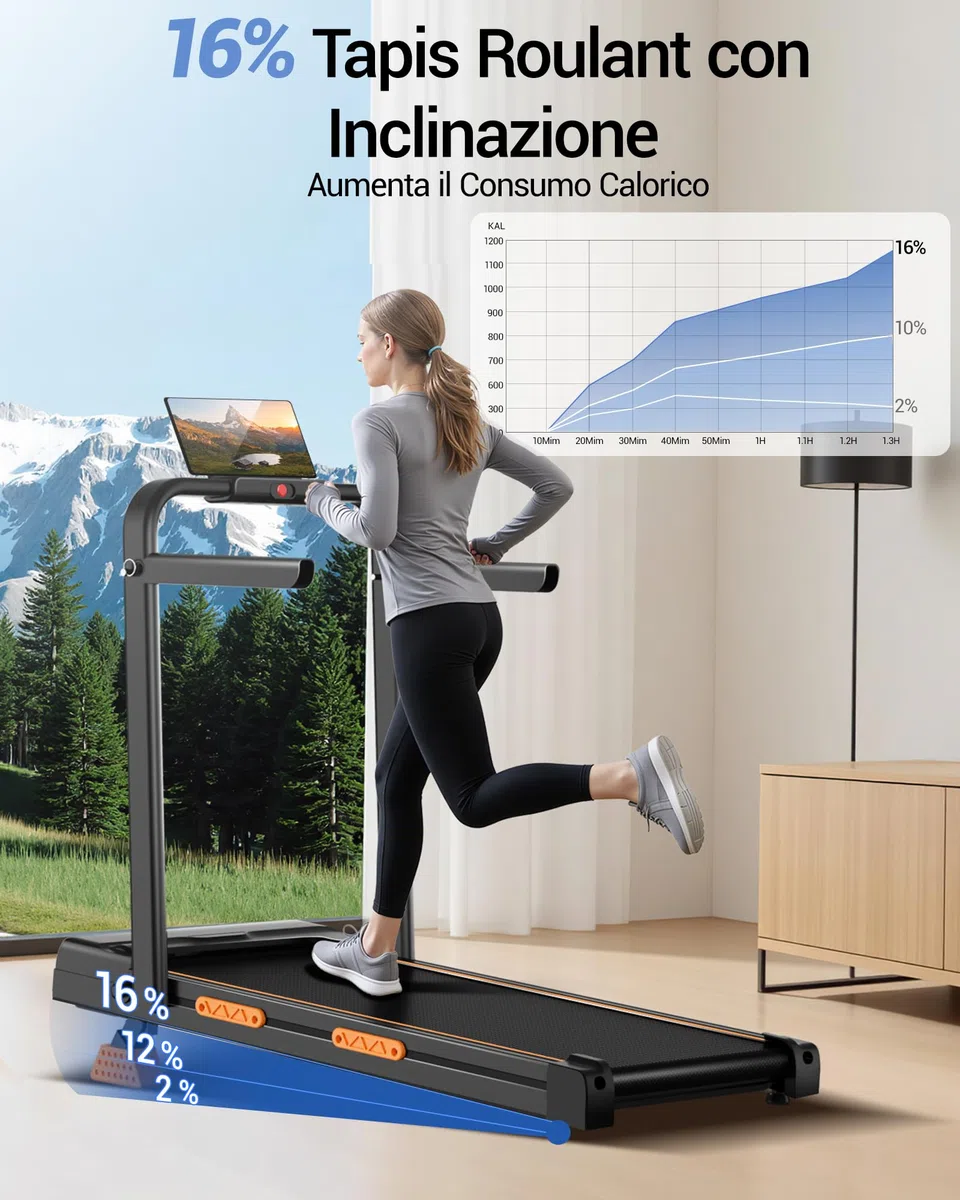 UMAY Tapis Roulant Elettrico Pieghevole con Inclinazione 10KM/H, 16% Tapis Roulant Salvaspazio Elettrico, Schermo LED, Telecomando, Tapirulan da Casa 3.0 CV, Mini Walking Pad, Carico Massima 136KG