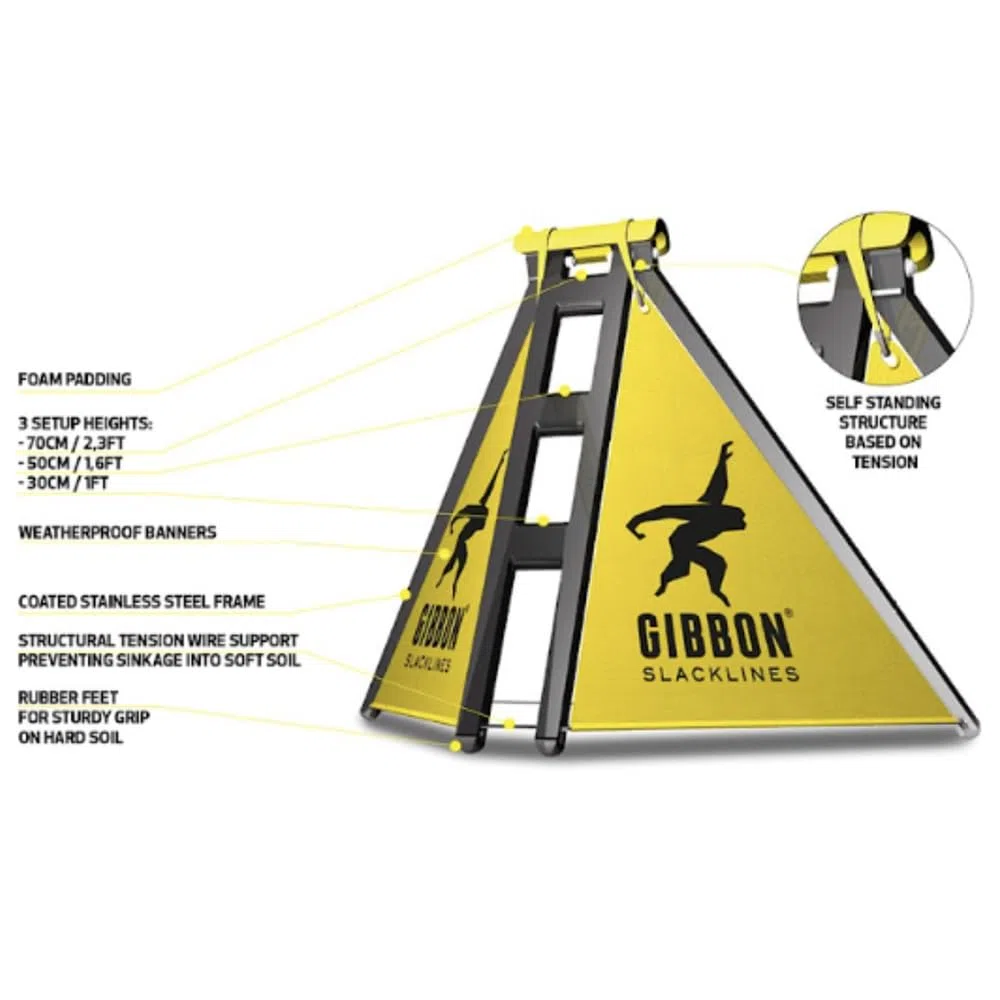 Gibbon Slacklines, Independence Kit Classic, con 2 Slackframes, 2 picchetti a Vite di Ancoraggio a Terra da 70 cm e la celebre Classic Line da 15 m