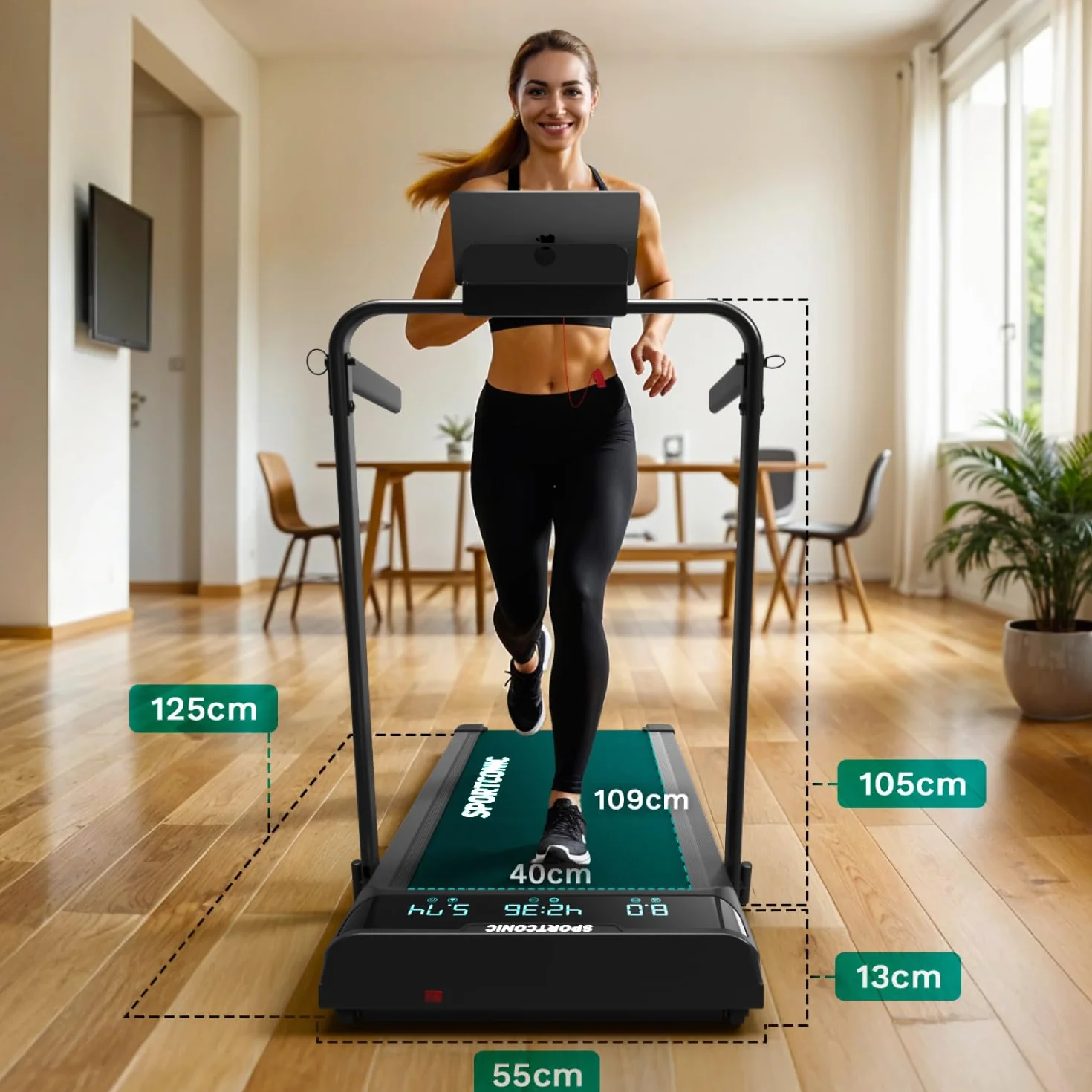 Sportconic Tapis Roulant Elettrico Pieghevole con Inclinazione, Walking Pad Silenzioso Salvaspazio, Tapirulan da Casa per Allenamento Ufficio