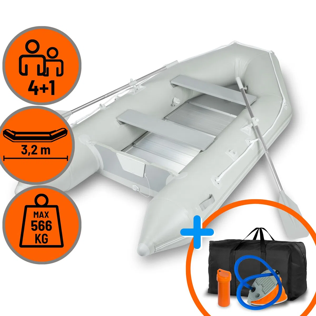 EBERTH Gommone Gonfiabile Barca da Pesca in Robusto PVC per 3-8 Persone, 2X pagaie, Potenza Massima Motore 10 to 50 CV, Kit Riparazione, Pompa, Borsa Trasporto, Fino a 484 to 1100kg