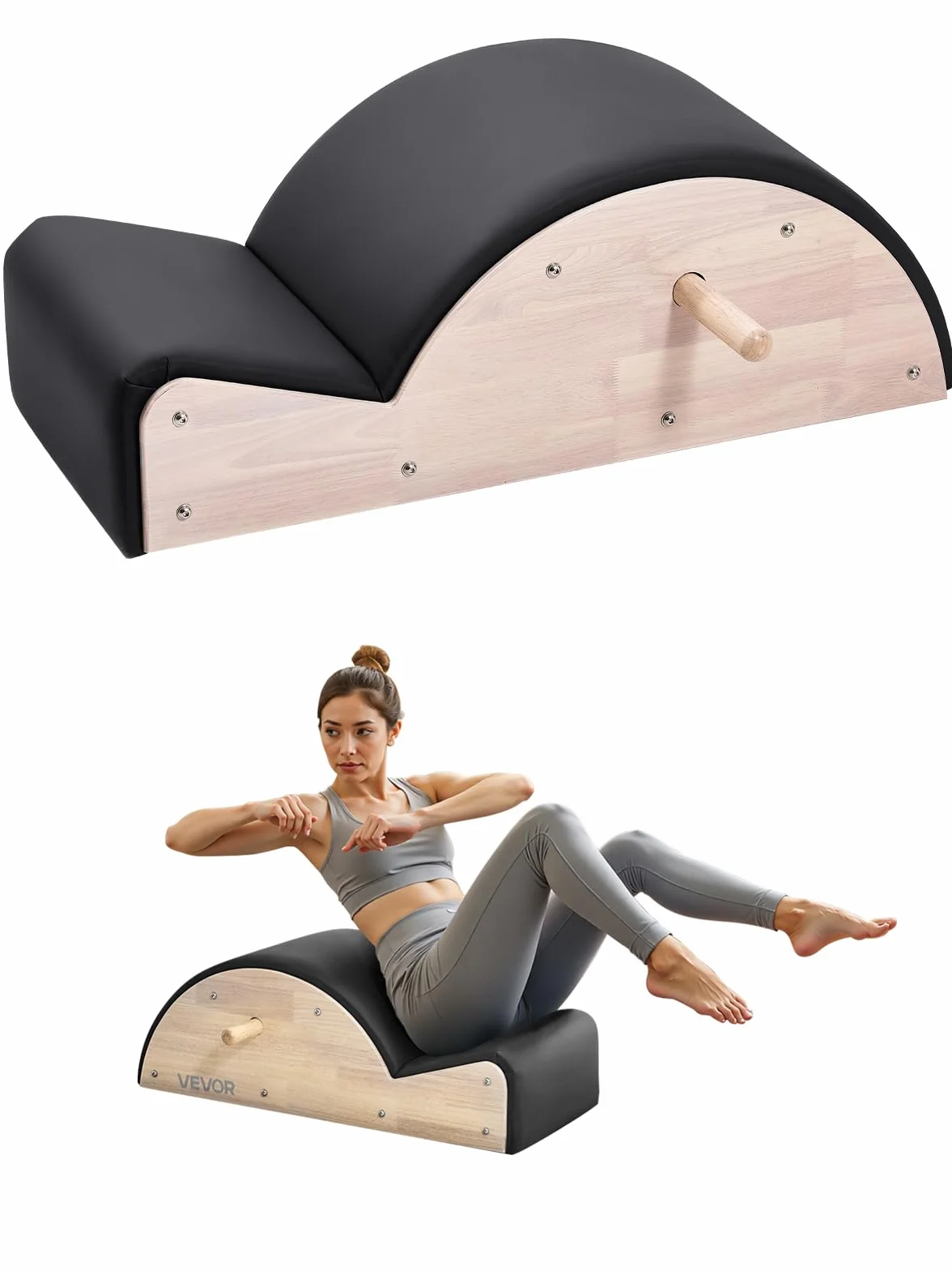 VEVOR Correttore per Colonna Vertebrale Pilates, Strumento per Allenamento Fitness in Legno di Gomma, Attrezzatura Corpo per Colonna Vertebrale, Equilibrio, Rafforzamento Esercizi