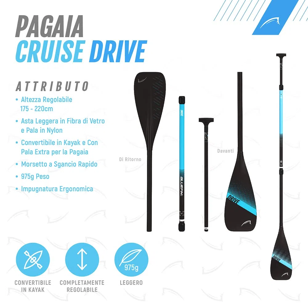 Pagaia Bluefin per Paddleboard | Pagaia per Cruise SUP | Pala in nylon rinforzata con fibra di vetro | Design leggero | Doppio camlock a sgancio rapido | Pagaiate efficienti e fluide