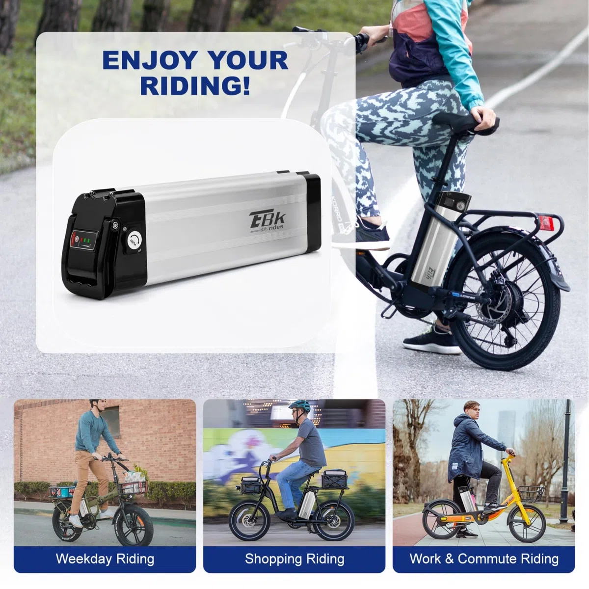 Batteria per Bici Elettrica con Caricabatteria - 36V 10Ah Batteria Ebike Pieghevoli Rimovibile al Litio Ricambio Pedelec Batterie 2 Pin con Maniglia Portatile