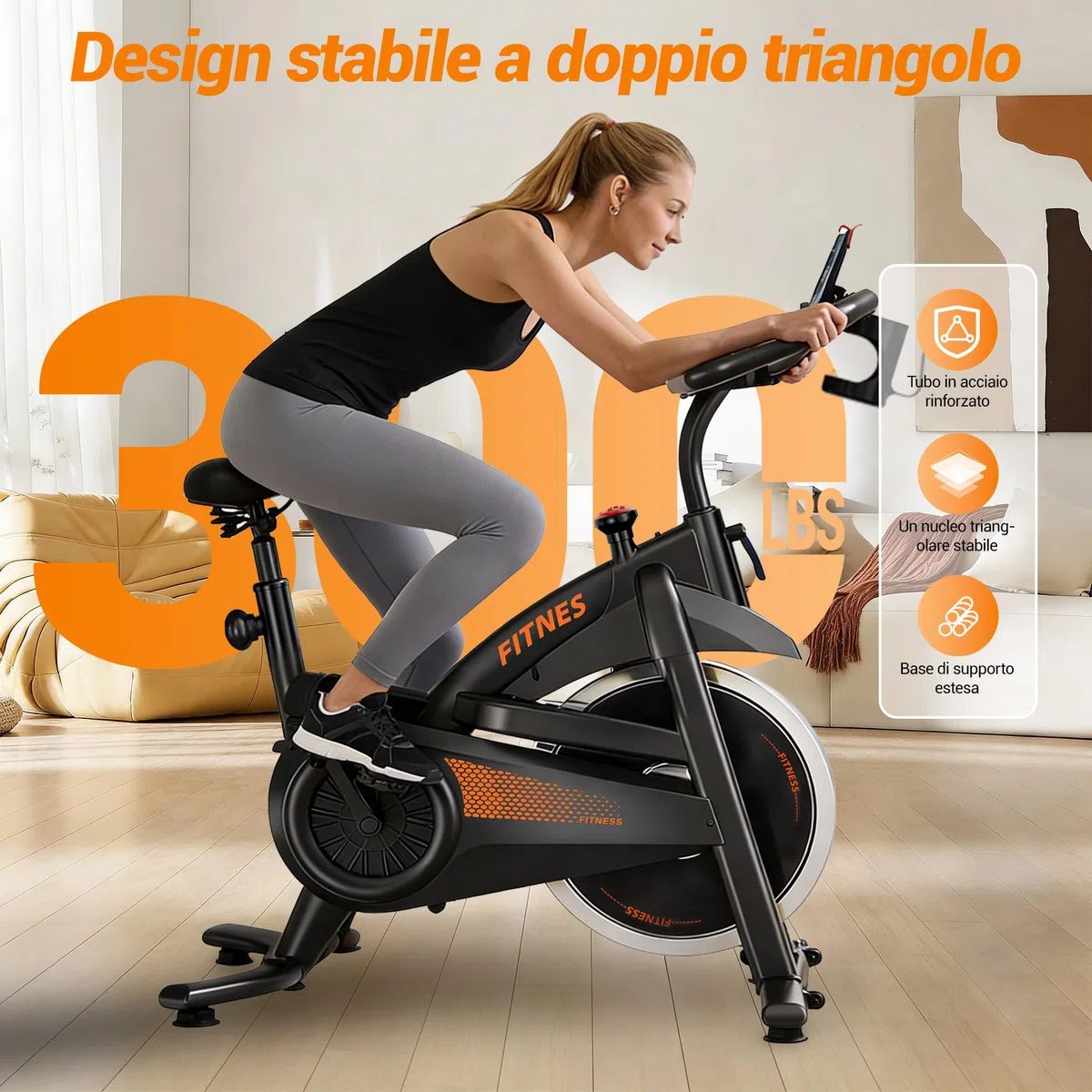 CURSOR FITNESS Cyclette da casa professionale, Cyclette professionale con misurazione della frequenza cardiaca e display LED, Spin bike con app, sedile confortevole, capacità di carico fino a 136 kg