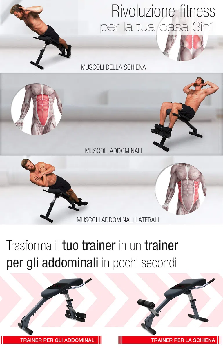 Sportstech BRT200 3in1. Panca per Schiena e Addome con Innovativo Design Antiscivolo, Brevettato, Multifunzionale, Ripiegabile, Imbottitura ergonomica, 5 Livelli di inclinazione.