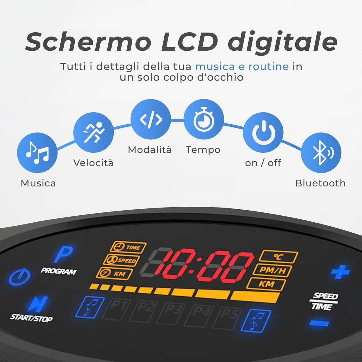 JUPPLIES Pedana Vibrante Dimagrante con 5 Programmi Automatici, 5 Bande Elastiche e Bluetooth – Piastra Vibrante Fitness per Allenamento, Recupero Muscolare e Circolazione Gambe