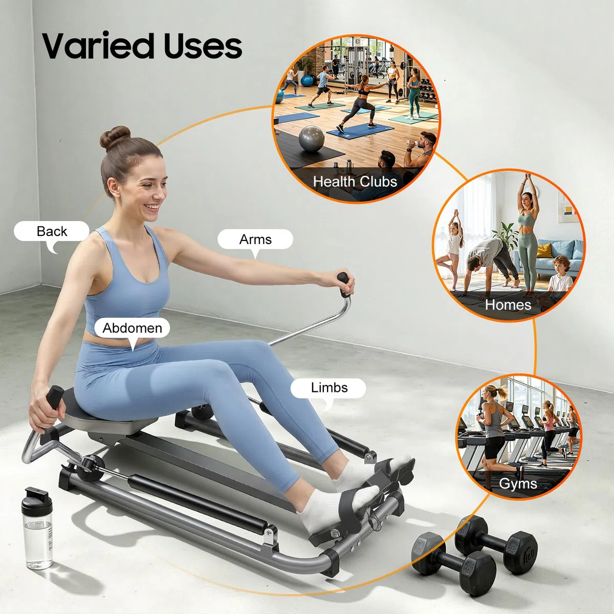 Vogatore per casa a 360°, pieghevole, monitor LCD fino a 120 kg, con sedile morbido per allenamento cardio e forza