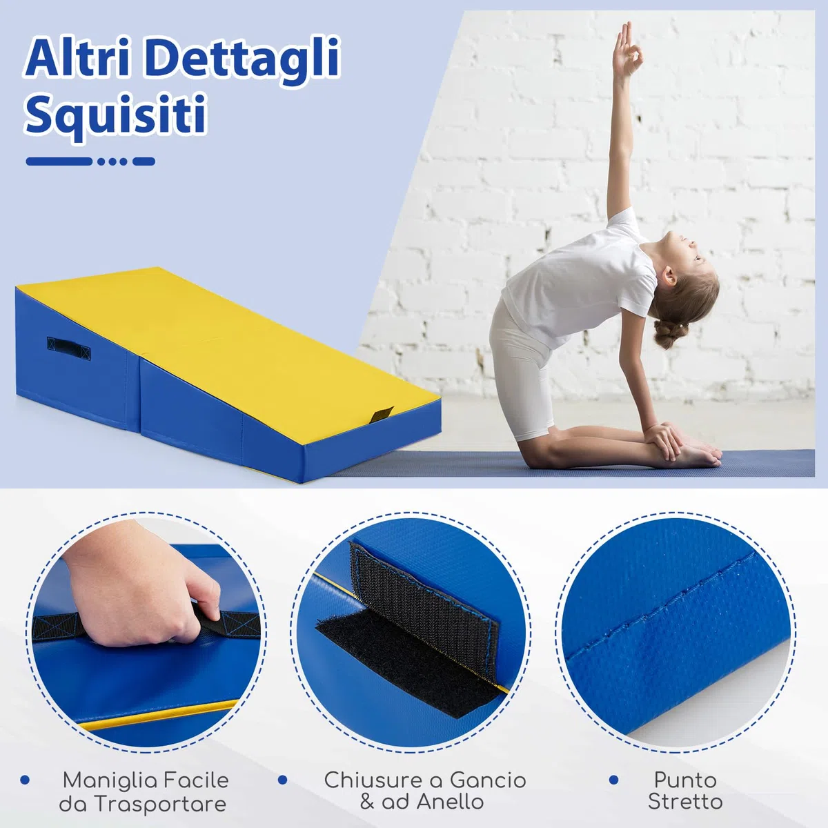 COSTWAY Materassino Ginnastica, Tappetino da Ginnastica Pieghevole con Schiuma EPE e Pelle PVC Antiscivolo e Maniglia, Tappetino da Esercizio a Forma di Cuneo per Casa e Palestra