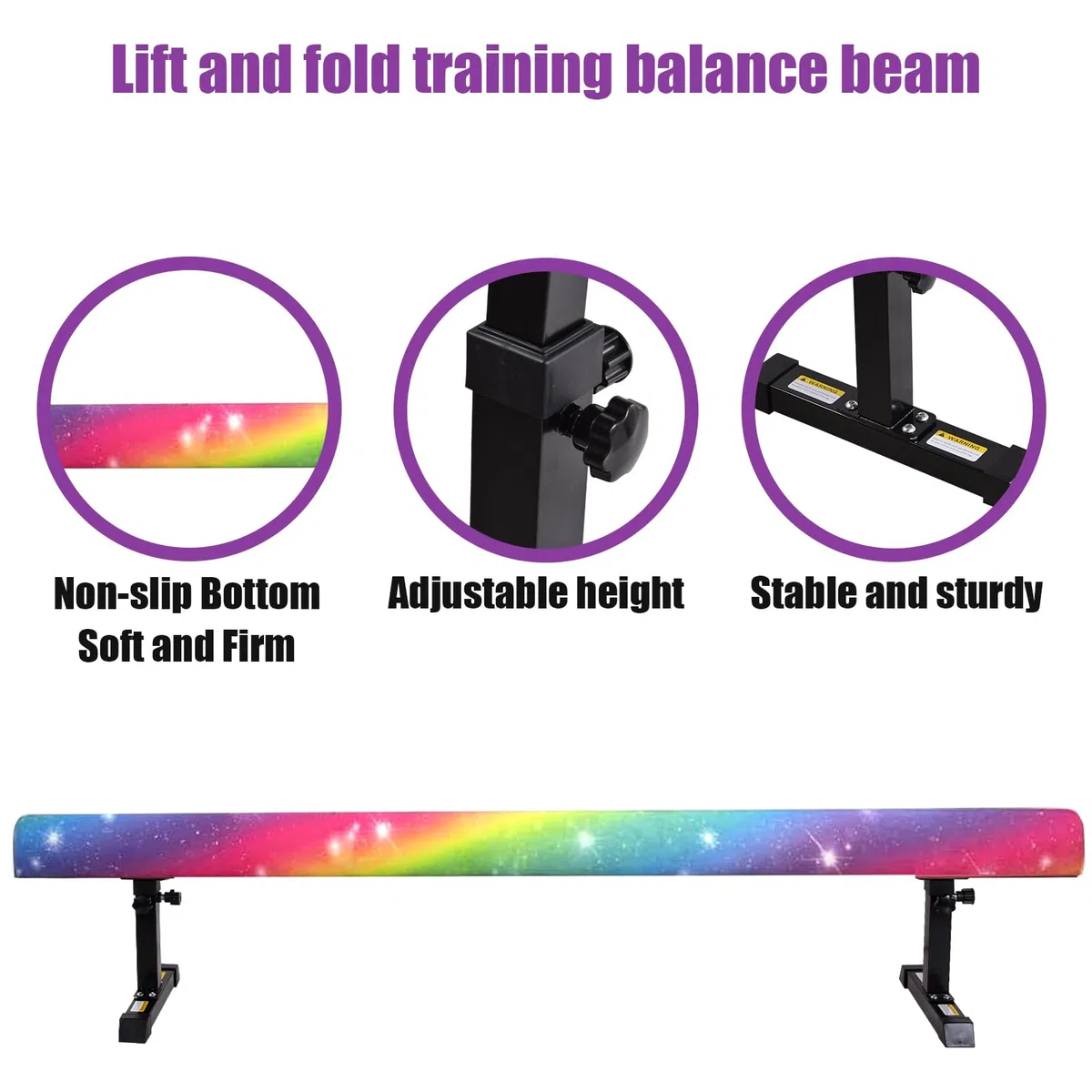 Trave di equilibrio per bambini - Trave di equilibrio pieghevole regolabile in altezza da 17 a 55 cm, attrezzo portatile per l'allenamento con le gambe per fitness/allenamento/ginnastica (viola)