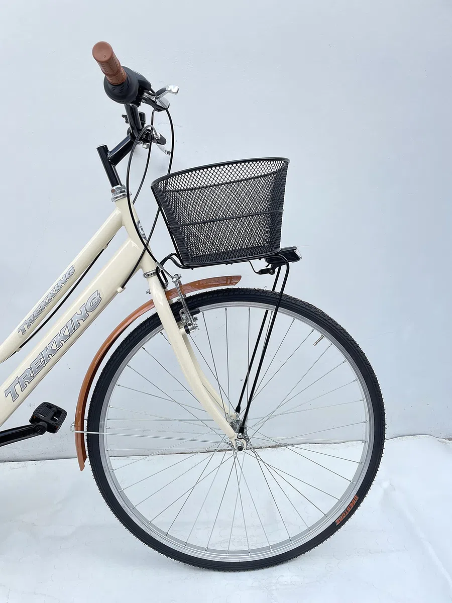 MADICKS Bicicletta Donna da Passeggio Olanda Misura 28 Bici da città Vintage retrò con Cestino Beige Con Cambio