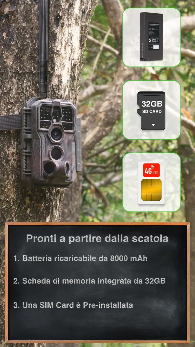 GardePro X50 Pro Max Fotocamera da Caccia 4G LTE con Streaming Live, Batteria Ricaricabile da 8000mAh, Scheda SD Integrata, 48MP 1296P, Animali Movimento Attivato Visione Notturna Esterna X50PLMB