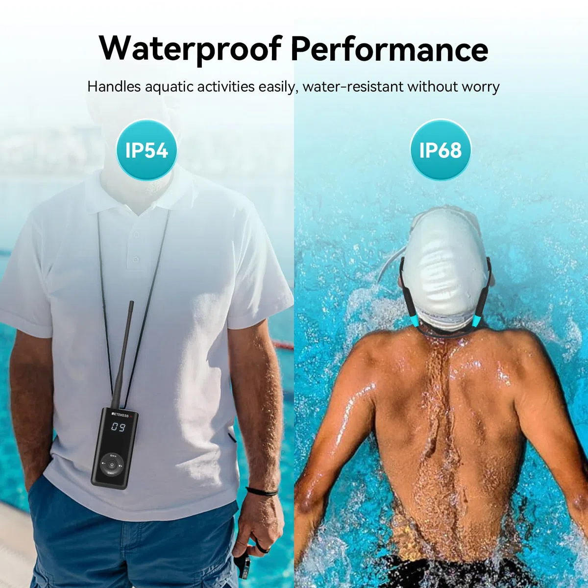 Retekess TT120 Comunicatore per Allenatori di Nuoto,Cuffie da Nuoto Impermeabili IP68,Conduzione Ossea,Unità Comunicazione Subacquea Wireless per Allenatori,Club di Nuoto(1 Trasmettitore 5 Ricevitori)
