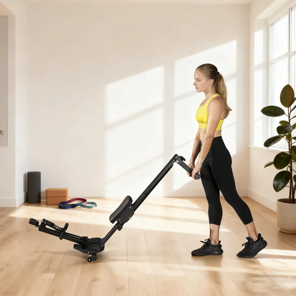 SPORTNOW Vogatore per Casa, Vogatore Compatto Silenzioso con Resistenza a Elastico, Monitor LCD, Sedile Imbottito, per Allenamento Tutto il Corpo, Capacità 150 kg, Salvaspazio, Nero