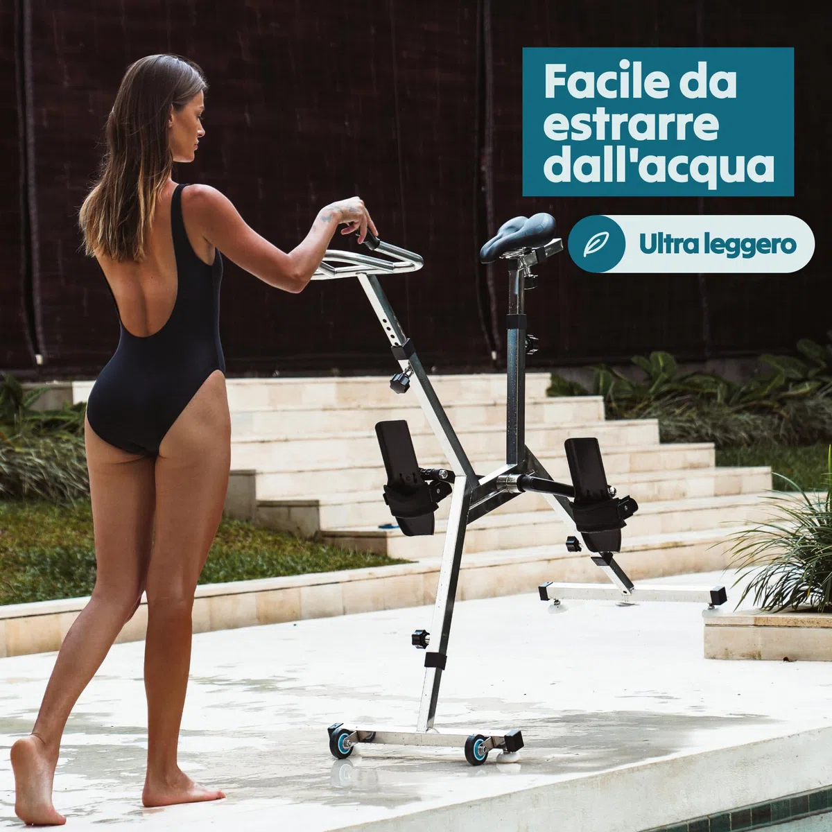 LOVEE Aquabike V2 - Bicicletta da piscina doppia modalità sportiva e comfort, in acciaio inox 316, resistenza al cloro e all'acqua di mare, utilizzabile su tutti i rivestimenti, da 1,10 a 1,50 m di