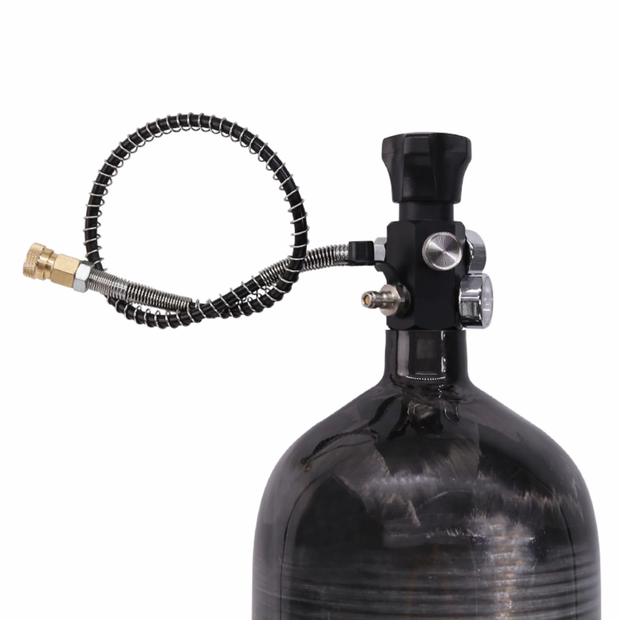 TUXING Serbatoio d'aria in fibra di carbonio da 6,8 l, 300 bar, stazione di riempimento per paintball, con due manometri, fino a con tubo ad alta pressione da 24 pollici, M18 x 1,5, contenente ferro