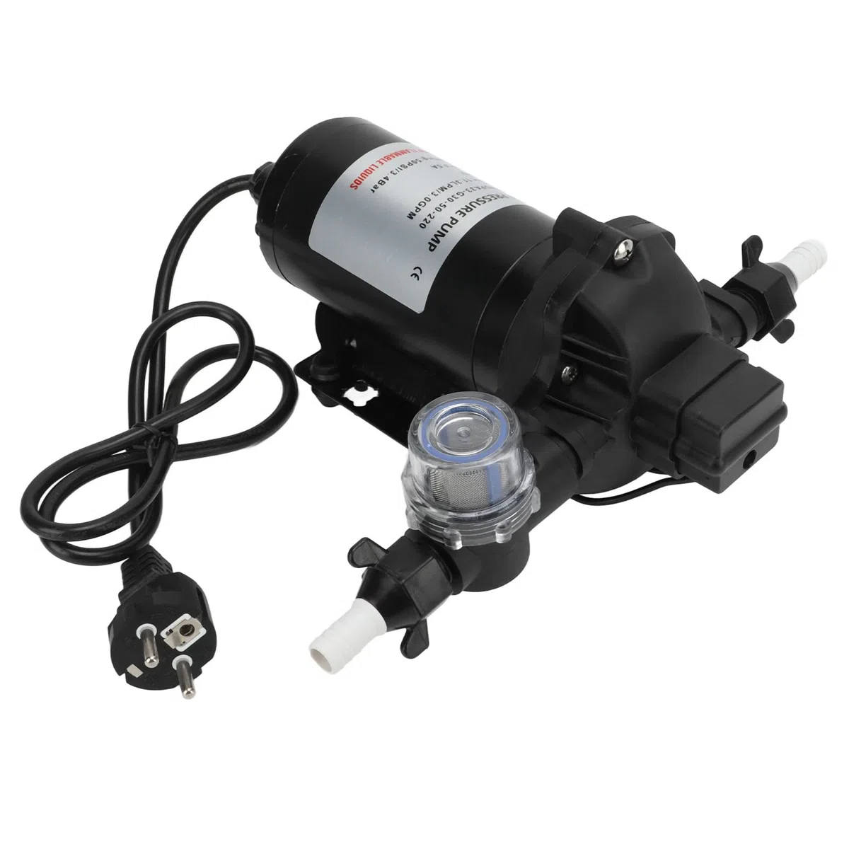 Tbest Pompa a Pressione dell'Acqua 220V 11.3LPM 50PSI, Pompa a Diaframma di Pressione dell'Acqua Autoadescante di Ricambio per Auto, Yacht, Roulotte, Barche Marine