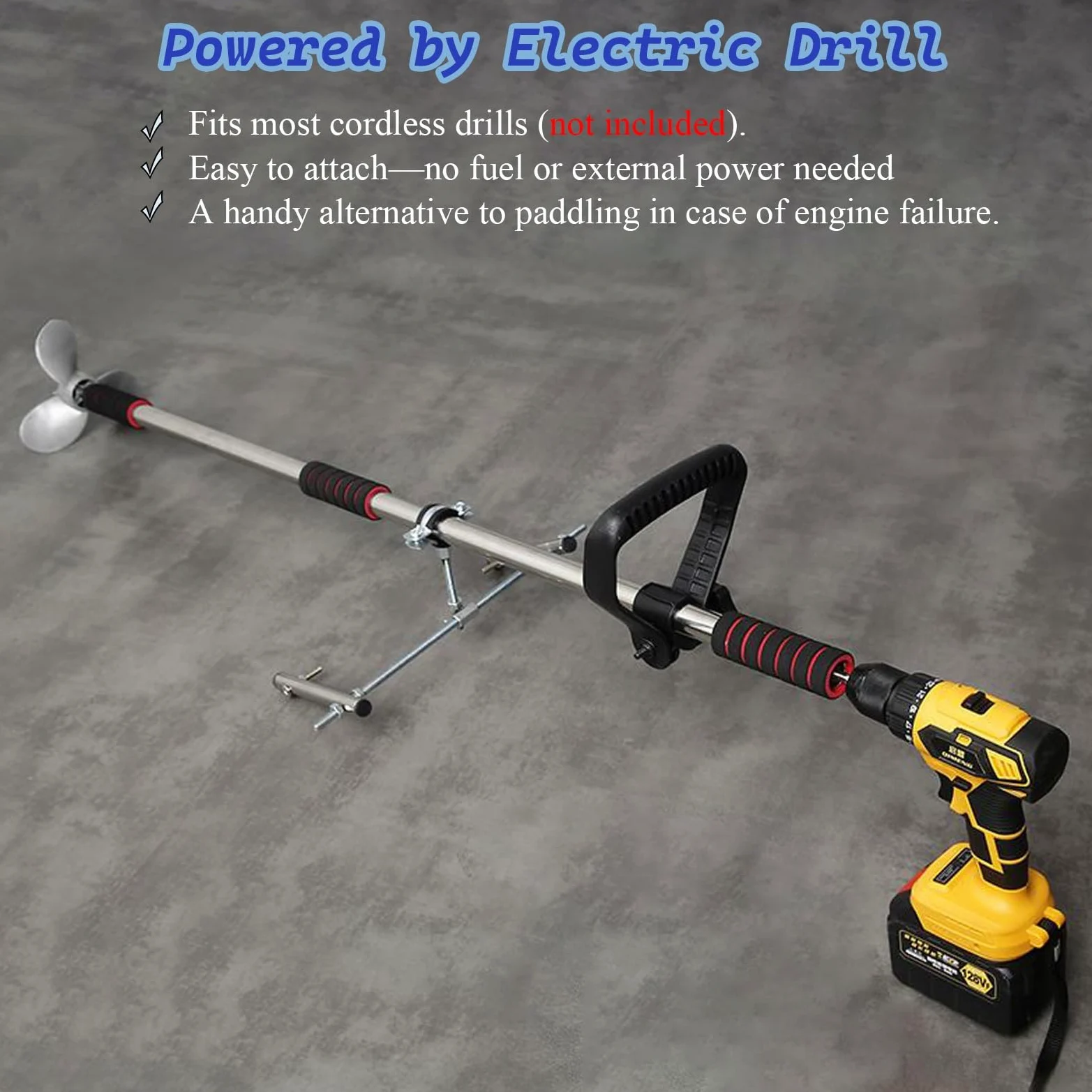 Motore Fuoribordo Motore Elettrico per Canoa/Kayak, Elica Subacquea Orientabile Alimentata da Trapano, Remo di Emergenza per Barca con Supporto, Motore di Bordo(Length 1m/3.3ft)