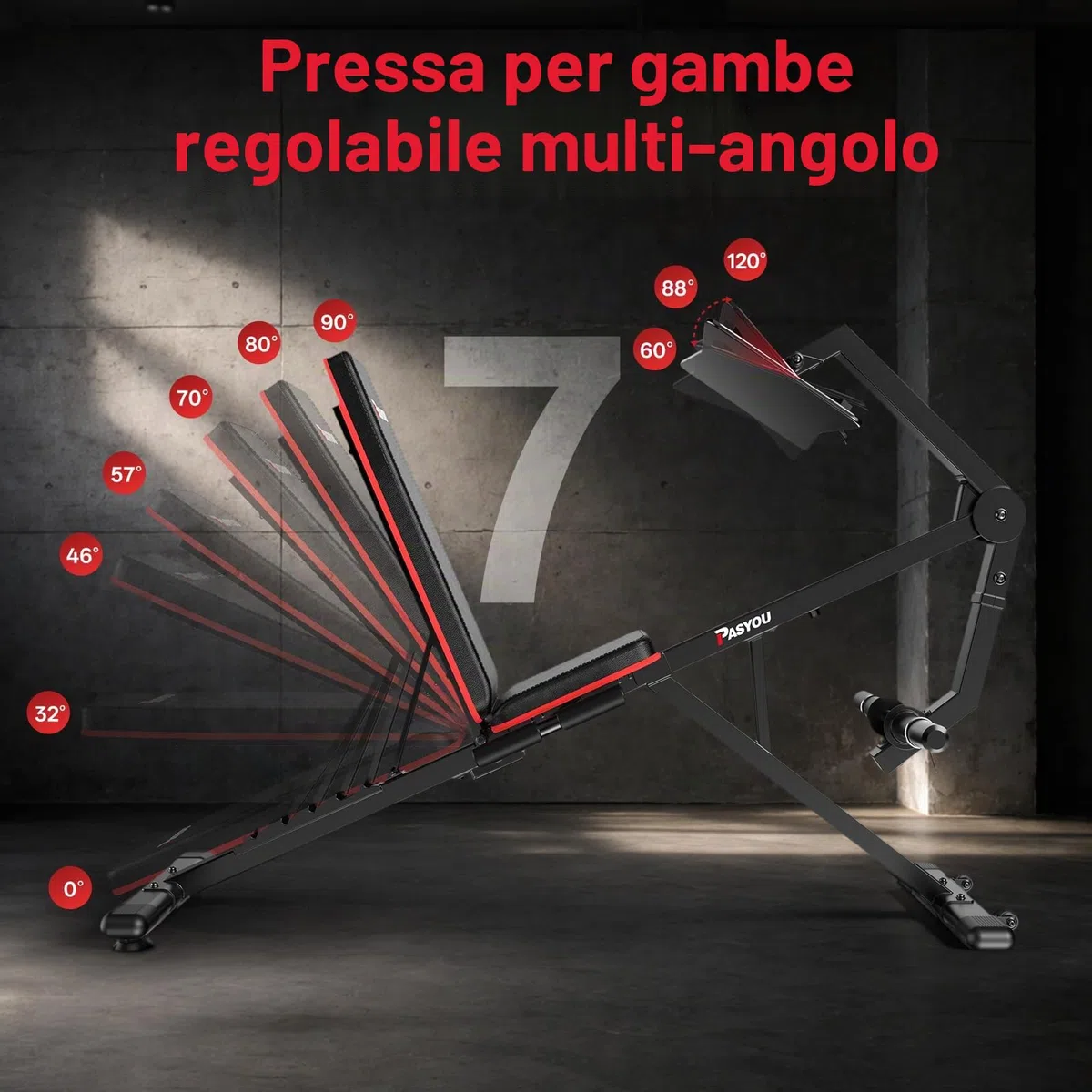 PASYOU Macchina Per l'Estensione Delle Gambe Con 7 Schienali Regolabili, Leg Press Per Palestra Domestica, Capienza Massima 500 KG, Panca Da Pesi Con Curl Gambe Per Esercizi Del Basso Corpo PM30